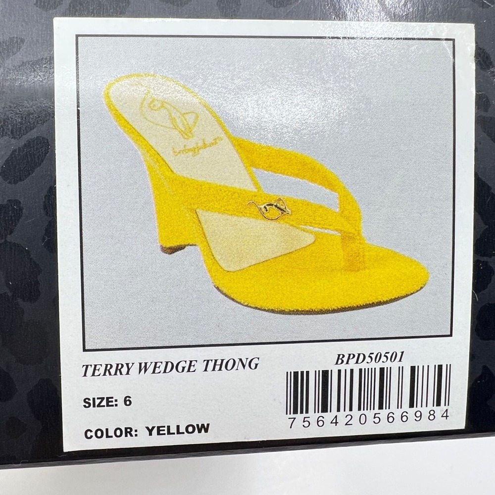 Baby Phat Terry Wedge Thong Womens Size 6 Yellow Y2K McBling Logo Sandal NWB - Picture 7 of 15